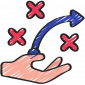 Zeichnung einer offenen Hand, über der sich ein Aufwährtspfeil befindet, der an drei verteilten Kreuzen vorbeiführt. Das Bild symbolisiert einen Business Plan.